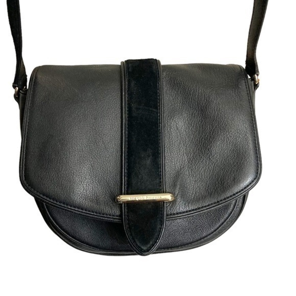 Kate spade black leather suede messenger saddle crossbody bag